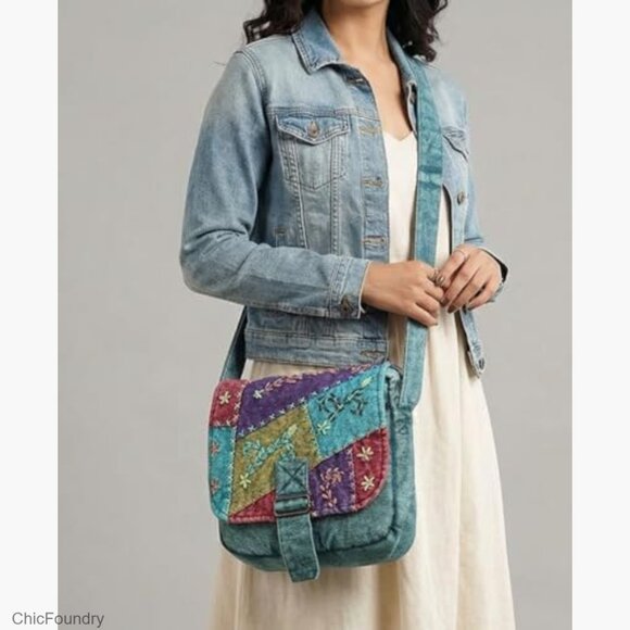 Handmade Cotton Crossbody Shoulder Bag Messenger Boho Hobo - Picture 2 of 6